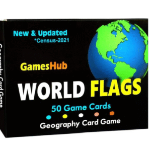 GAMESHUB 50 Countries Flags Flash Cards Game for Kids - 4 in 1 Gaming Flash Cards - Laminated Paper Cards of The Flags of The World - Size 3 x 4 inch