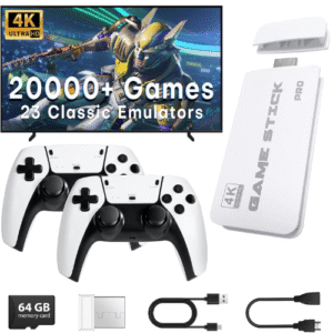 2025 Latest Plug & Play Video TV Game 4K Ultra HD Game Stick, Wireless TV Game with Games Built-in 20,000+ Games & 64Gb TF, 23 Emulators TV Gaming Console for Kids 5 Years to 17 Years