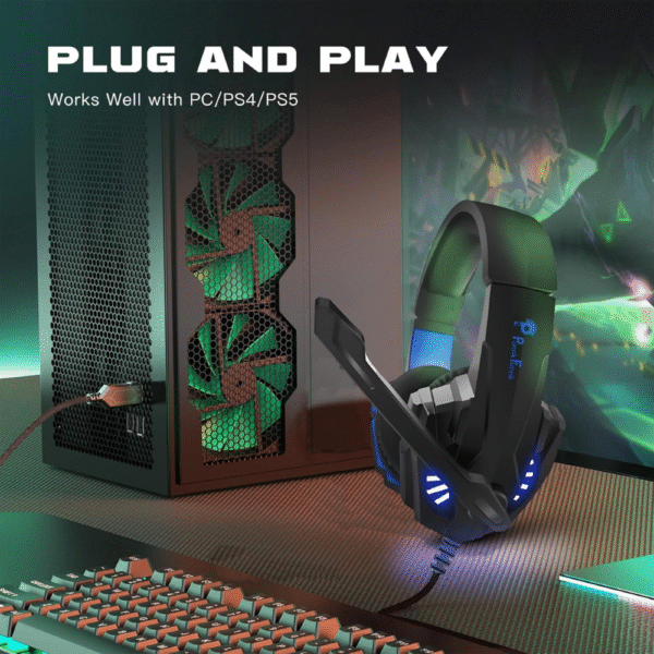 PunnkFunnk BattleKiller Gaming Headset Multi-Platform Compatible with PS4, Xbox One, PC, Nintendo Switch, Mobile, 50mm Surround Sound, Noise-Canceling Mic, LED Lights(Black) - Image 2