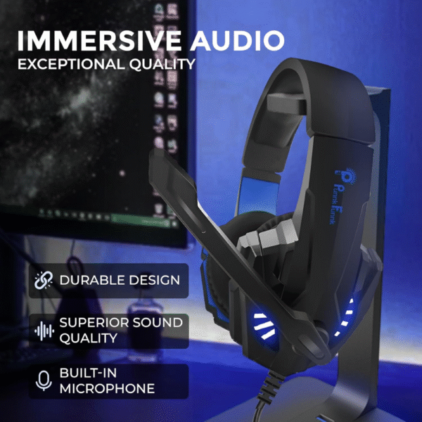 PunnkFunnk BattleKiller Gaming Headset Multi-Platform Compatible with PS4, Xbox One, PC, Nintendo Switch, Mobile, 50mm Surround Sound, Noise-Canceling Mic, LED Lights(Black) - Image 3