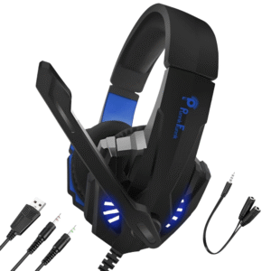 PunnkFunnk BattleKiller Gaming Headset Multi-Platform Compatible with PS4, Xbox One, PC, Nintendo Switch, Mobile, 50mm Surround Sound, Noise-Canceling Mic, LED Lights(Black)